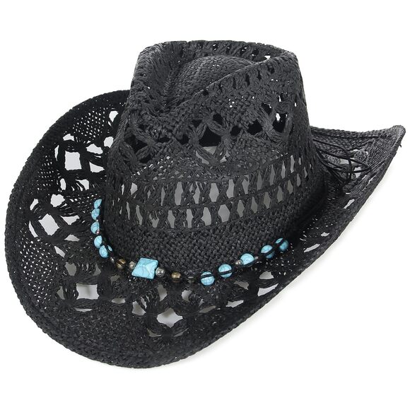 8257 Turquoise Straw Cowboy Hat For Men Women Summer Western Cowgirl